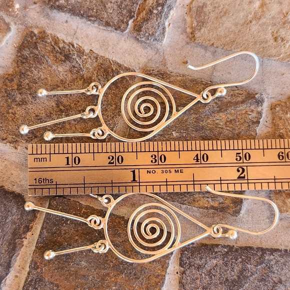 Sterling Silver Swirl dangle earrings - Picture 2 of 14